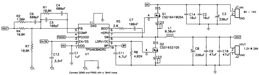 Typical Application Circuit for TPS40303 Design Example Schematic for Synchronous Buck Controller