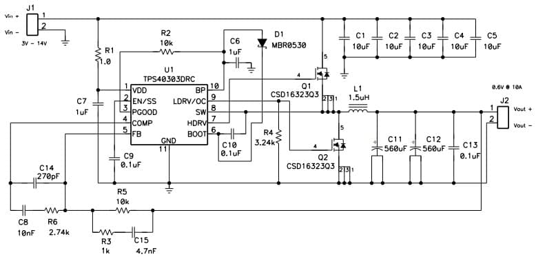 Typical Application Circuit for TPS40303 Design Example Schematic for Synchronous Buck Controller