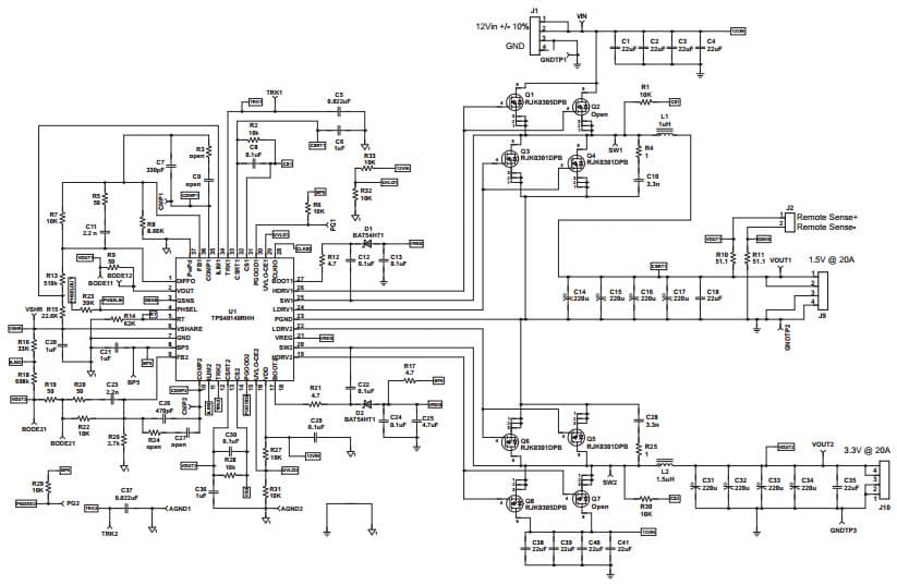 Typical Application Dual-Output Converter Schematic for TPS40140 Dual Mode Stackable Controller