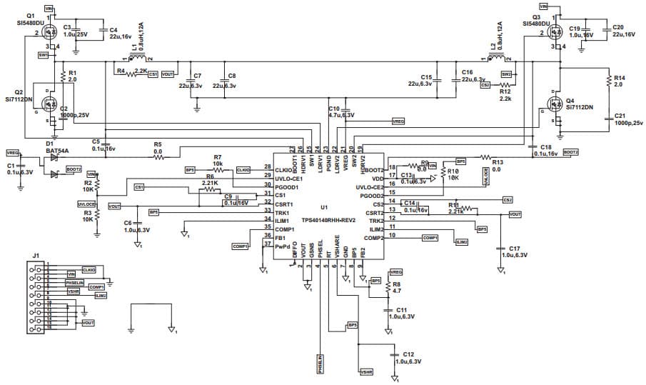 Typical Application Slave Module Schematic for TPS40140 Slave Module Stackable Controller