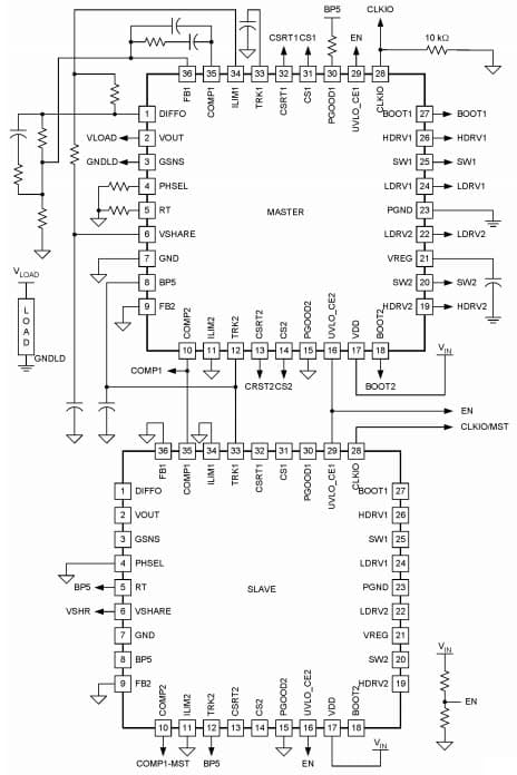 Typical Application Circuit for TPS40140 4-Phase Mode Stackable Controller