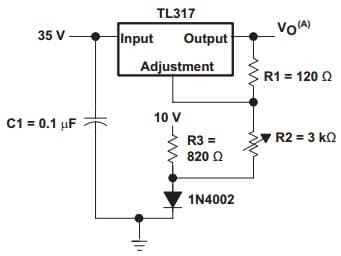 Typical Application Circuit using TL317 for 0V to 30V Regulator Circuit