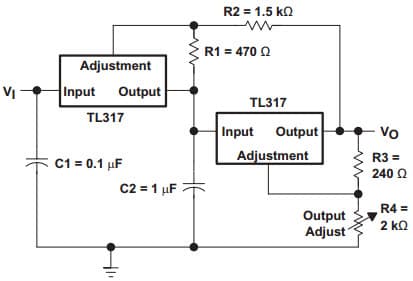 Typical Application Circuit for TL317 Tracking Pre-regulator Circuit