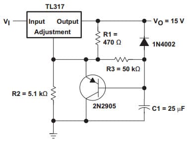 Typical Application Circuit for TL317 Slow-Turn-on 15V Regulator Circuit