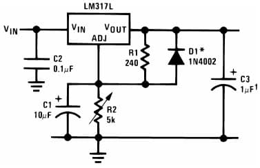 Typical Application for LM317L Adjustable Regulator with Improved Ripple Rejection