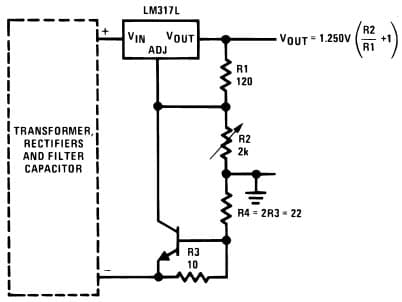 Typical Application for LM317L Adjustable Regulator with Current Limiter