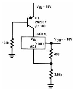 Typical Application for LM317L Adjustable Regulator With 15mA Short Circuit Current