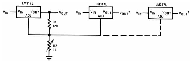 Typical Application for LM317L Adjusting Multiple On-Card Regulators with Single Control