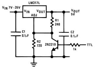 Typical Application for LM317L 5V Logic Regulator with Electronic shut-down