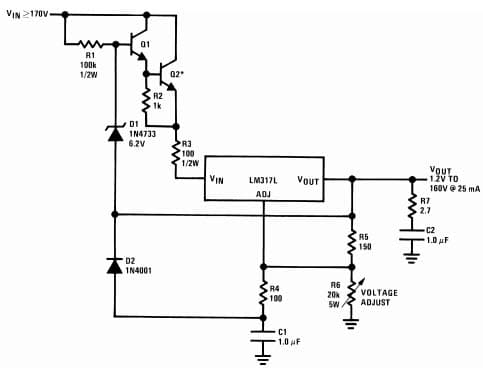 Typical Application for LM317L Basic High Voltage Regulator