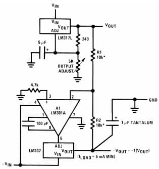 Typical Application for LM317L Tracking Adjustable Regulator