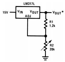 Typical Application for LM317L 1.2V - 12V Regulator with Minimum Program Current