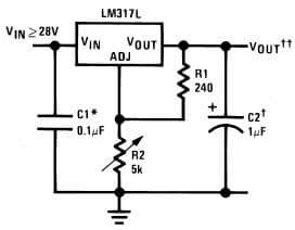 Typical Application for LM317L 1.2V - 25 Adjustable Regulator