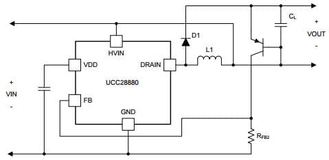 Typical Application Circuit for UCC28880 Low-Side Buck-Boost Converter