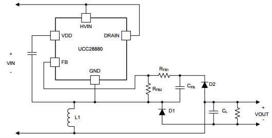 Typical Application Circuit for UCC28880 High-Side Buck-Boost Converter