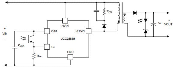 Typical Application Circuit for UCC28880 Isolated Flyback Converter