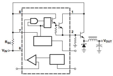 Typical Application Circuit for MC33063A-Q1 Step-Down Switching Regulator with EXTERNAL NPN SWITCH