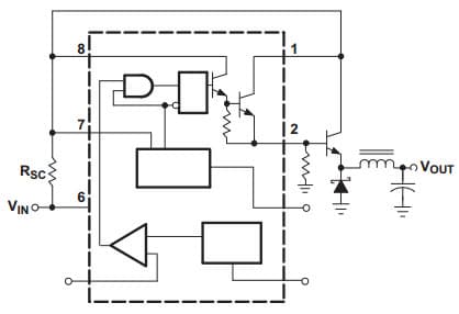 Typical Application Circuit for MC33063A-Q1 Voltage-Inverting Converter with EXTERNAL NPN SWITCH