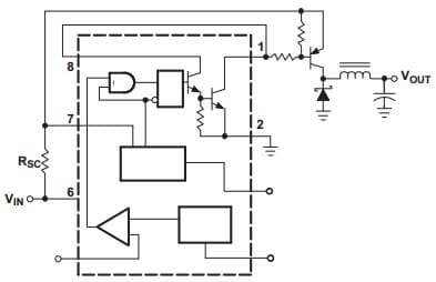 Typical Application Circuit for MC33063A-Q1 Step-Down Switching Regulator with EXTERNAL PNP SATURATED SWITCH