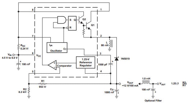 Typical Application Circuit for MC33063A-Q1 Voltage-Inverting Converter