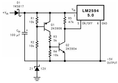 Typical Application Circuit for LM2594 Under voltage Lockout for Inverting Regulator