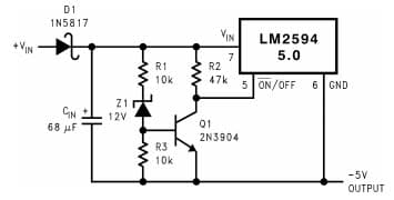 Typical Application Circuit for LM2594HV Under voltage Lockout with Hysteresis for Inverting Regulator