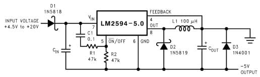 Typical Application Circuit for LM2594HV Inverting -5V Regulator with Delayed Startup