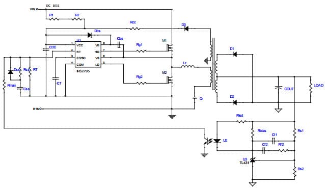 Typical Application for IRS27951S High Voltage Controller IC for Fixed/Variable Frequency Half Bridge DC-DC Resonant Converters