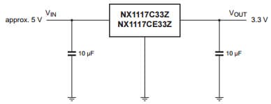 Typical Application for fixed output voltage versions for NX1117C Low-dropout linear regulators