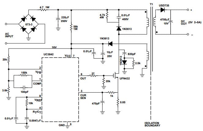 Typical Application for UC3842 OFF-LINE FLYBACK REGULATOR