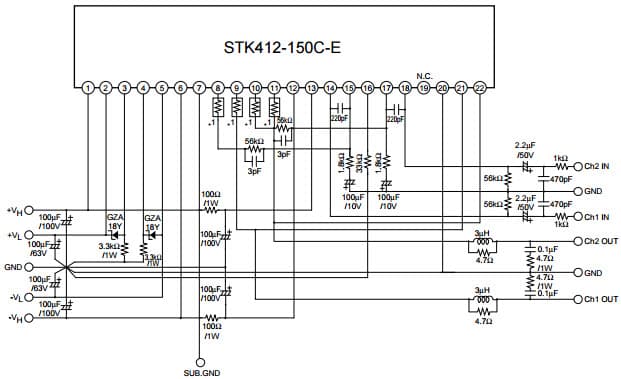 Typical Application for STK412-150C-E Two-Channel Power Switching System Audio Power Ic, 150W+150W