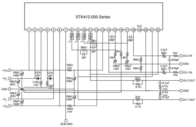 Typical Application for STK412-150 Two-Channel Shift Power Supply Audio Power Amplifier ICs