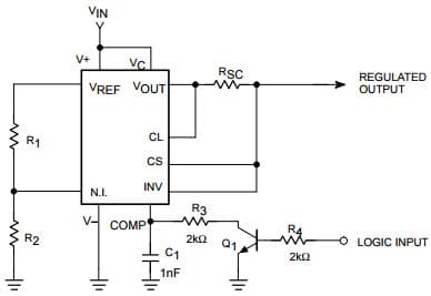 Typical Application for uA723 Negative Voltage Regulator for Remote shut-down Regulator with Current Limiting (VOUT = 2 to 7V)