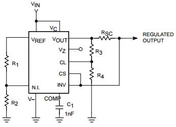 Typical Application for uA723 Foldback Current Limiting Regulator (VOUT = 2 to 7V)