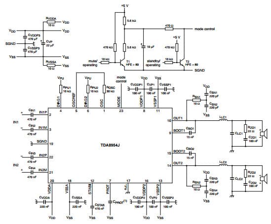 Typical Application Circuit for TDA8954 2 + 210W class-D power amplifier