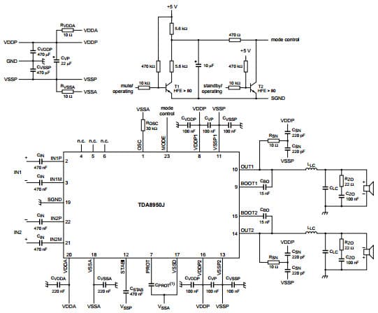 Typical Application Circuit for TDA8950 2 ± 150 W class-D power amplifier