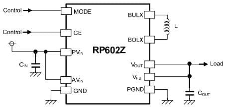 Typical Application for RP602ZxxxA 1500mA Buck-Boost DC/DC Converter with Synchronous Rectifier