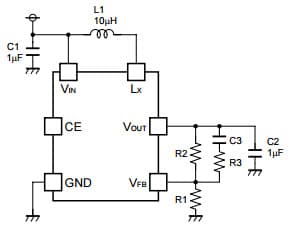 Typical Application for R1205N823A PWM Step-Up DC-DC Converter for White LED/PMOLED