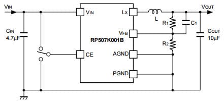 Typical Application for RP507K001B 600mA Step-down DC/DC Converter with Synchronous Rectifier