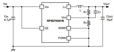 Typical Application for RP507K001B 600mA Step-down DC/DC Converter with Synchronous Rectifier