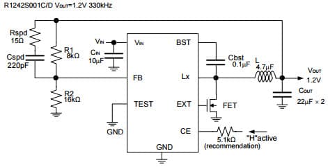 Typical Application for R1242S 30V Input, 3A Buck DC/DC converter