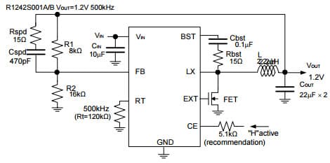 Typical Application for R1242S 30V Input, 3A Buck DC/DC converter