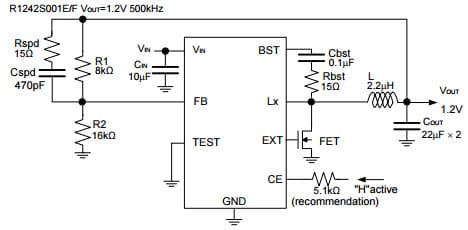 Typical Application for R1242S 30V Input, 3A Buck DC/DC converter