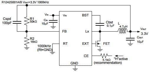 Typical Application for R1242S 30V Input, 3A Buck DC/DC converter