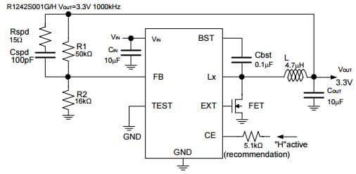 Typical Application for R1242S 30V Input, 3A Buck DC/DC converter