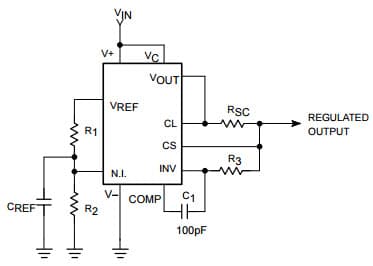 Typical Application for uA723 Precision Voltage Regulator for Low Voltage Regulator (VOUT = 2 to 7V)