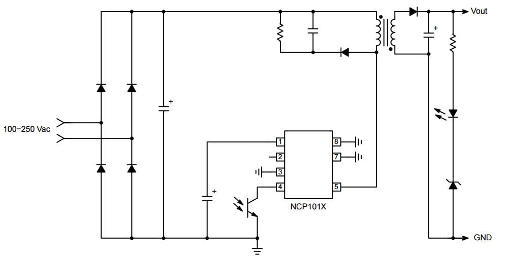 Typical Application for NCP1010 Self-Supplied Monolithic Switcher for Low Standby- Power Offline SMPS