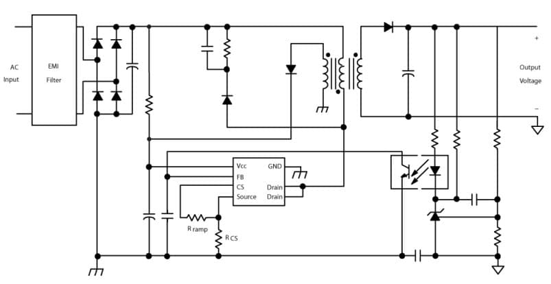 Typical Application Circuit for NCP1129 High Voltage Switcher for Offline Power Supplies