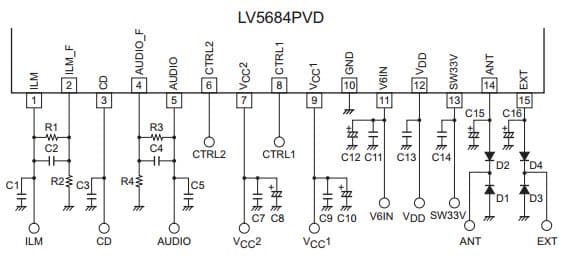 Typical Application for LV5684PVD Multi-Power Supply IC for Car Audio Systems