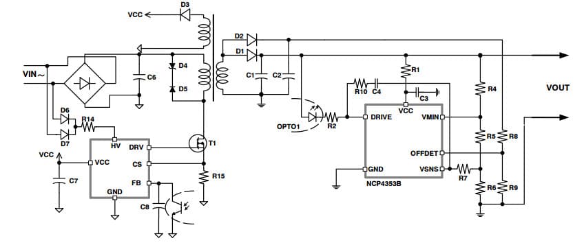 Typical Application for NCP4354 Secondary Side SMPS OFF Mode Controller for Low Standby Power